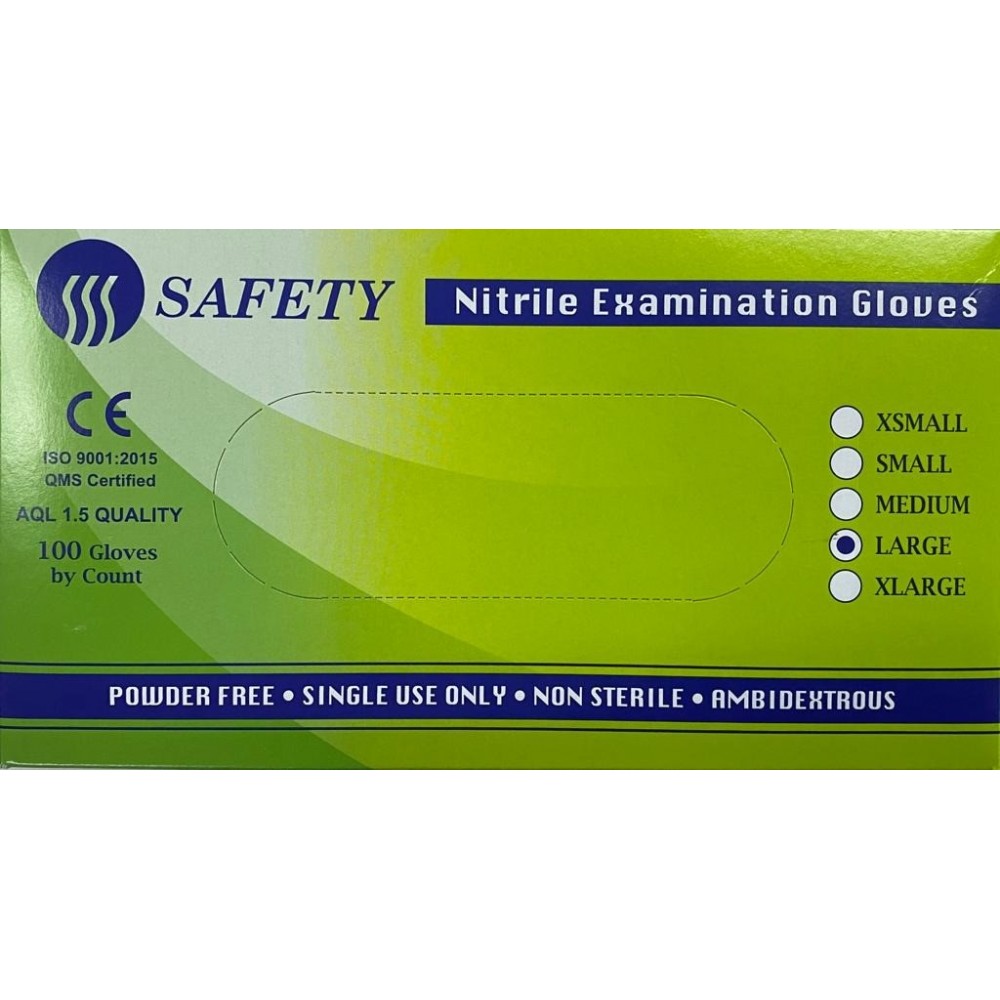 Safety Nitrile Examination Gloves (Powder-Free) – 100’s