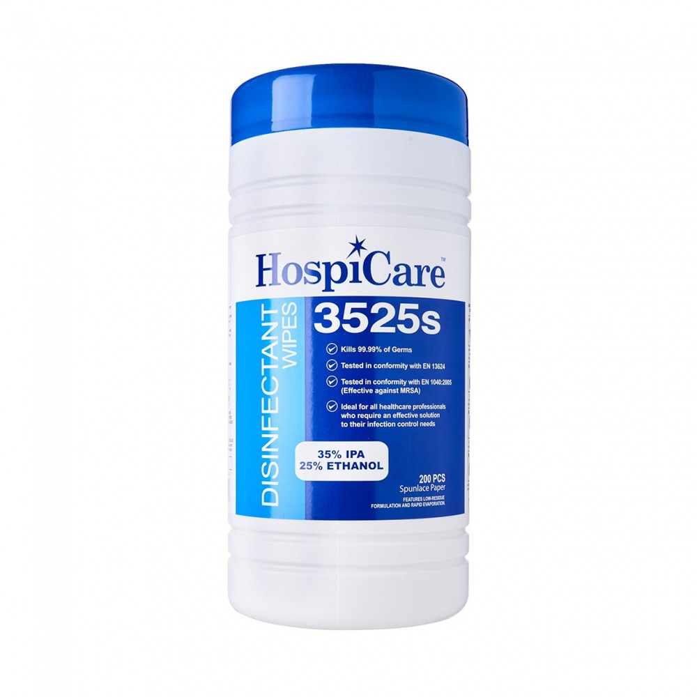 HospiCare 3525 Alcohol Disinfectant Wet Wipes Resealable Tub 150s pulls