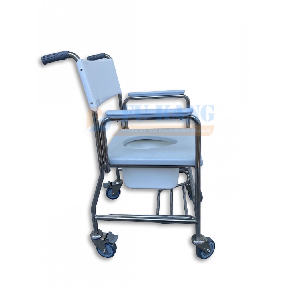 Mobile Commode Shower Chair With Detachable Arms & Footrest Commode